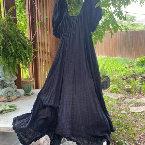 FP high waist, puff sleeve, long black sundress. 65” long at deepest hem. - Picture 4 of 5